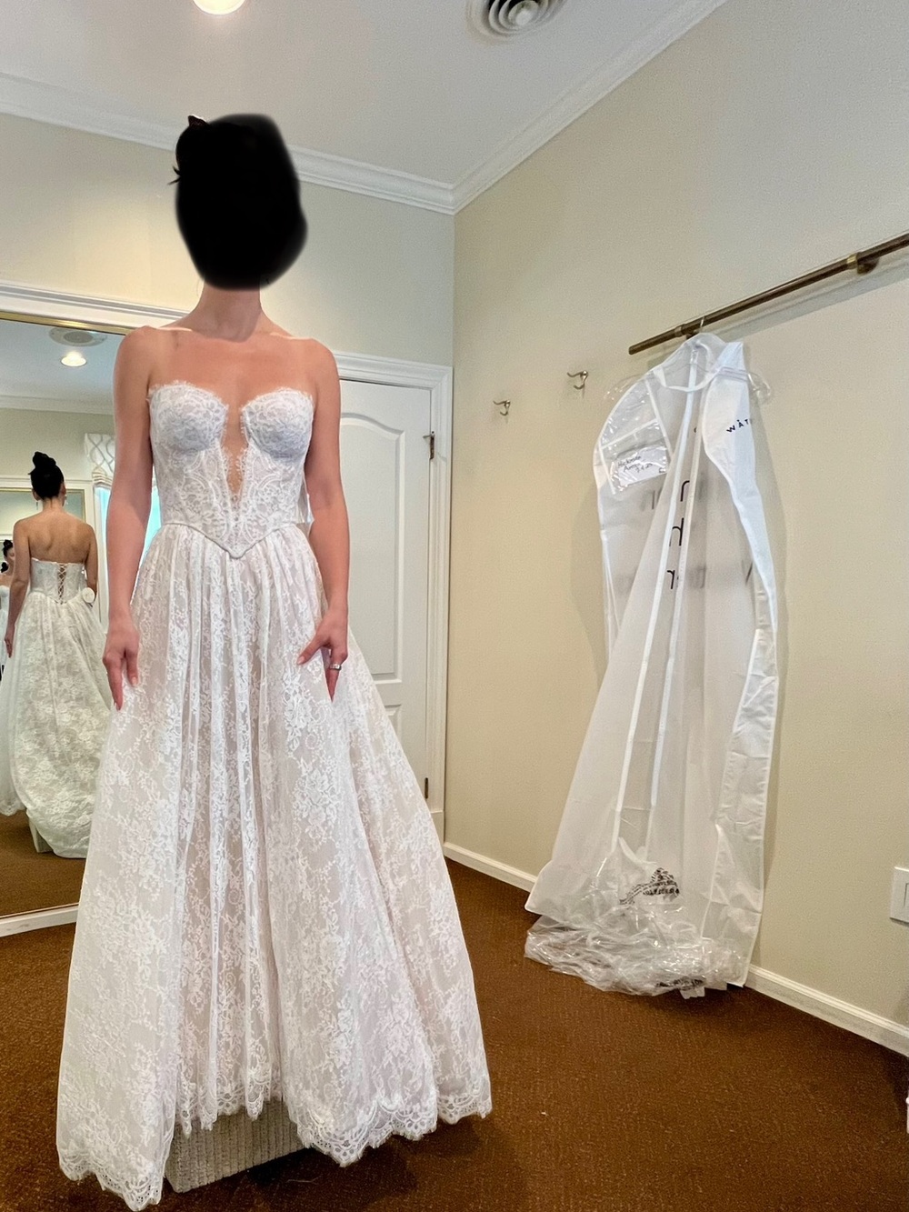 Wtoo by Watters Charlotte Strapless Basque-Waist A-Line Lace Wedding Gown Blush